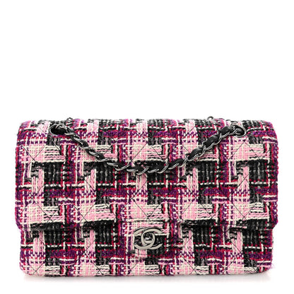 Tweed Quilted Medium Double Flap Pink Black