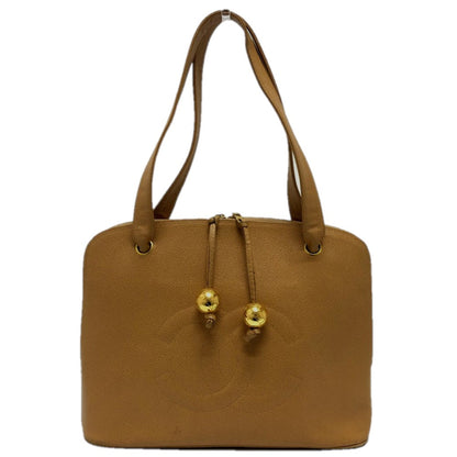 CHANEL Tote Bag Caviar skin beige Coco ball COCO Mark Women Used