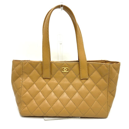 CHANEL Tote Bag Calfskin beige Wild stitch Women Used