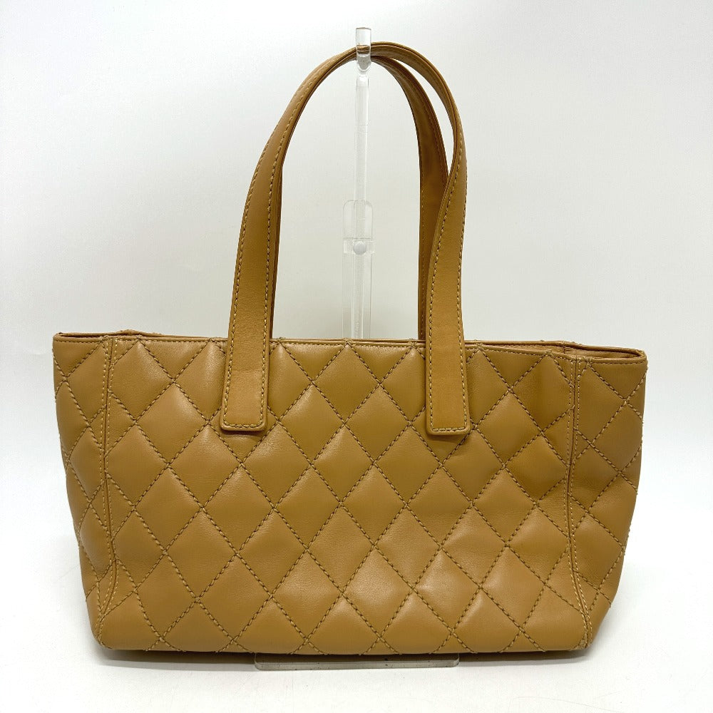 CHANEL Tote Bag Calfskin beige Wild stitch Women Used