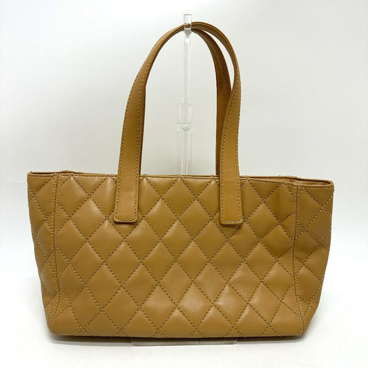 CHANEL Tote Bag Calfskin beige Wild stitch Women Used