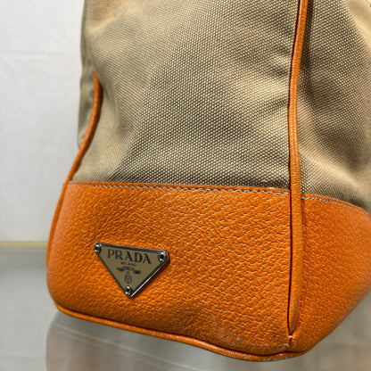 Prada Leather & Canvas Drawstring Orange Bucket Bags TS3776