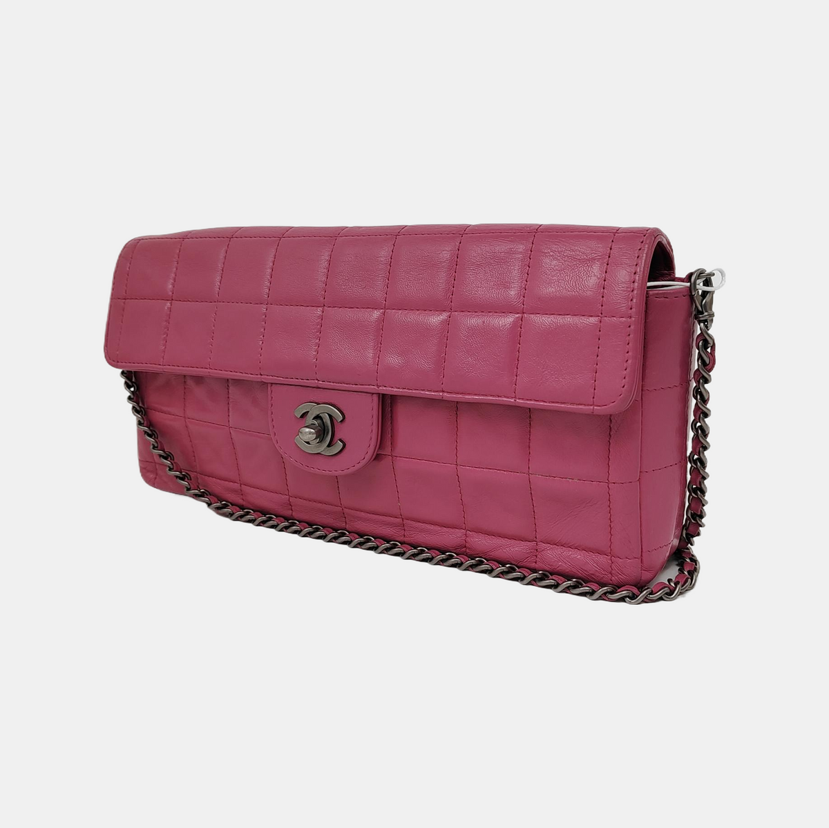 Chanel East West Chocolate Bar Pink Leather Silver Hardware Vintage