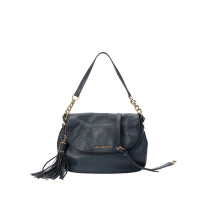 Michael Kors Blue Leather Bedford Tassel Shoulder Bag