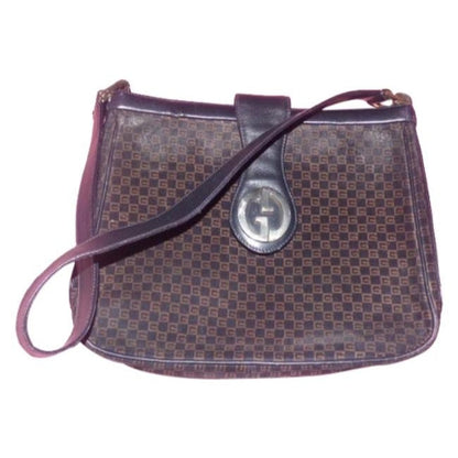 Vintage, RARE, Gucci, mod, black & brown square G logo print n suede, 1973 hobo style purse