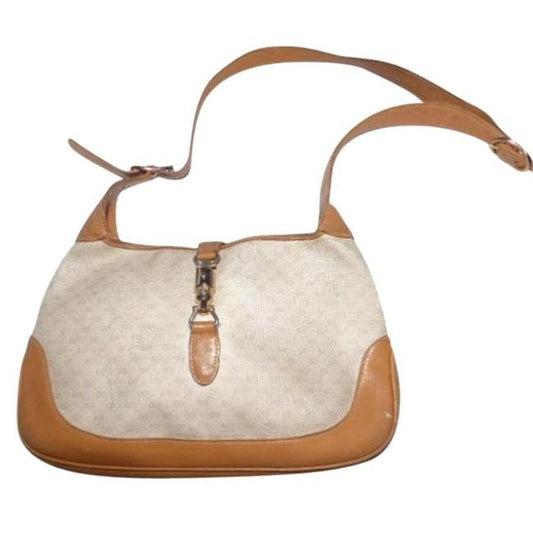 Gucci Jackie Hobo Vintage Beige Shoulder Bag Leather w GG Logo