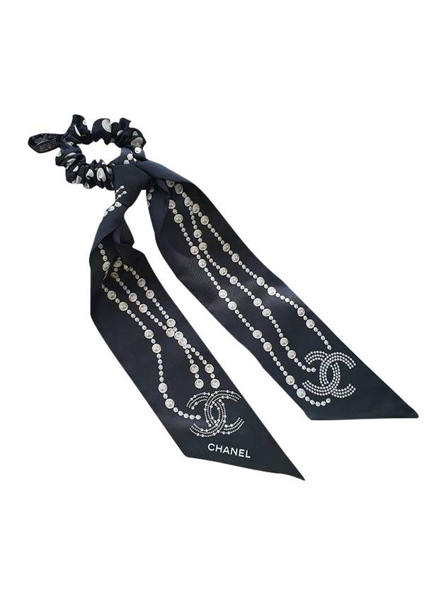 Pearl Chain Twilly Scrunchy Black Chanel