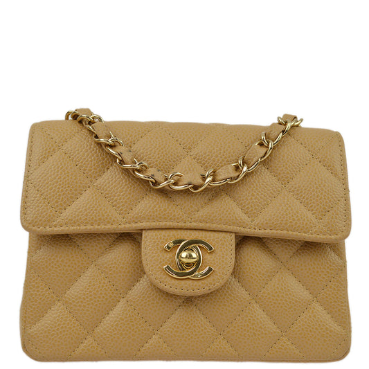 Chanel Beige Caviar Mini Classic Square Flap Shoulder Bag 17
