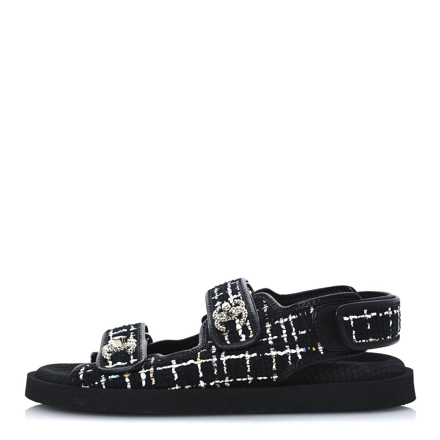 Tweed Lambskin Dad Sandals 39 Black Multicolor