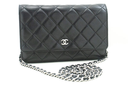 Chanel Black Classic Wallet On Chain WOC Shoulder Bag Lambskin SV