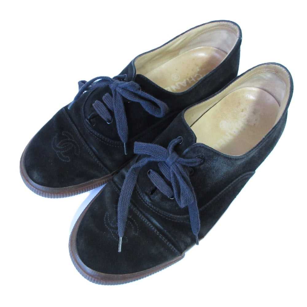 Chanel Coco Mark Suede Lace-up Flat Shoes