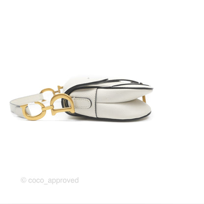 Christian Dior Mini Saddle Bag White Grained Calfskin Gold Hardware