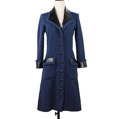 Chanel P53436 Tweed Leather Long Coat