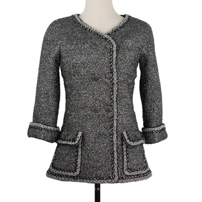 Chanel Coco Mark Button Lame Tweed Collarless Jacket