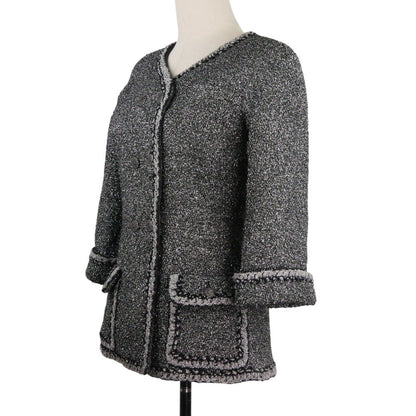 Chanel Coco Mark Button Lame Tweed Collarless Jacket