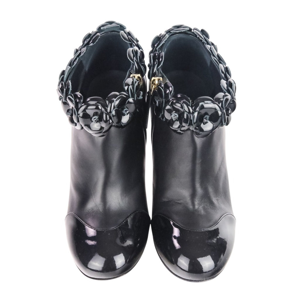 Chanel Camellia Patent Leather Short Boots