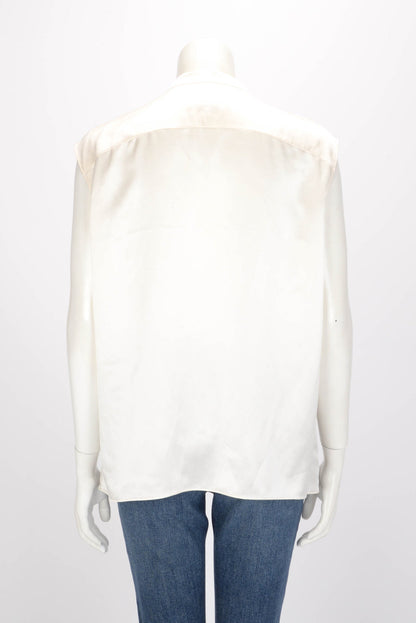 Chanel Ecru Silk Ruffled Sleeveless Top FR 40