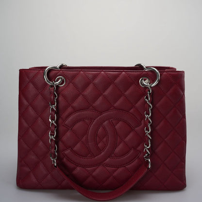 Chanel Burgundy gst Grand Shopping Tote Bag in caviar Leather with  Silver Hardware