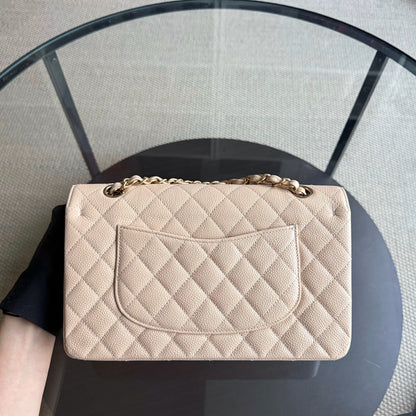Chanel Classic Flap Medium - Caviar 25CM Quilted Grained Calfskin Beige Gold Hardware Series 16
