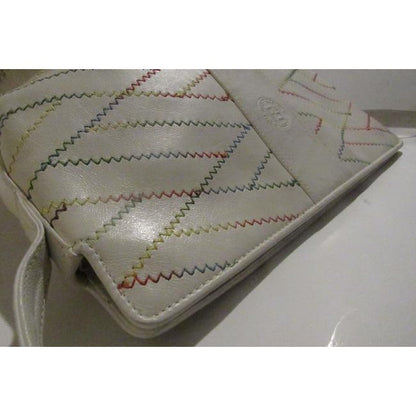 Rare Fendi Shoulder Bag With Multi Color Rainbow Stitches on White Leather