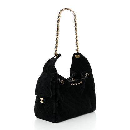 Suede Quilted Small Chanel 25 Handbag Black