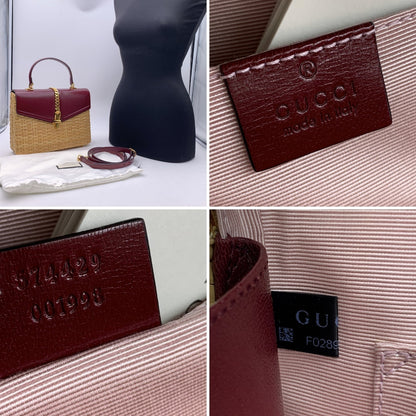 GUCCI Burgundy Leather Wicker 2 Way Sylvie Small Shoulder Bag