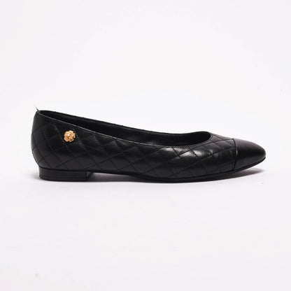 Chanel Black Quilted Camellia Charm Flats 37