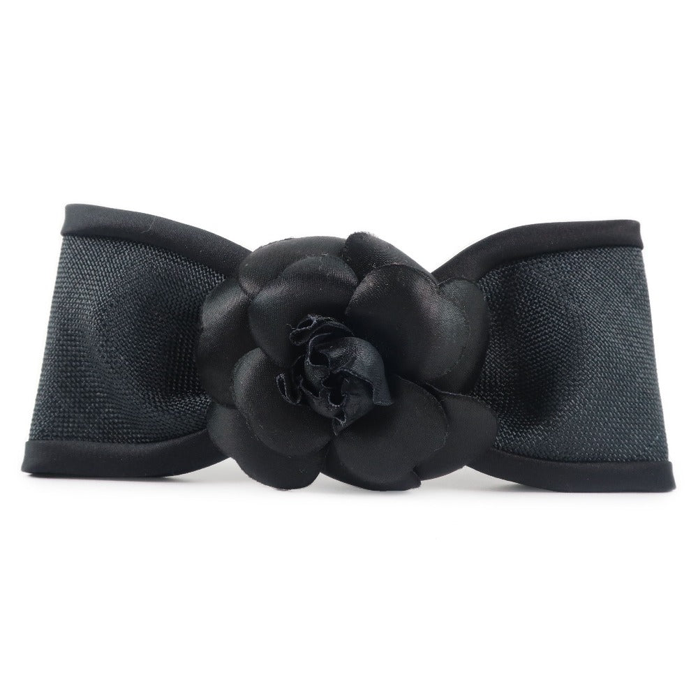 CHANEL Valletta Satin black Camelia Ribbon motif Women Used