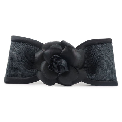 CHANEL Valletta Satin black Camelia Ribbon motif Women Used