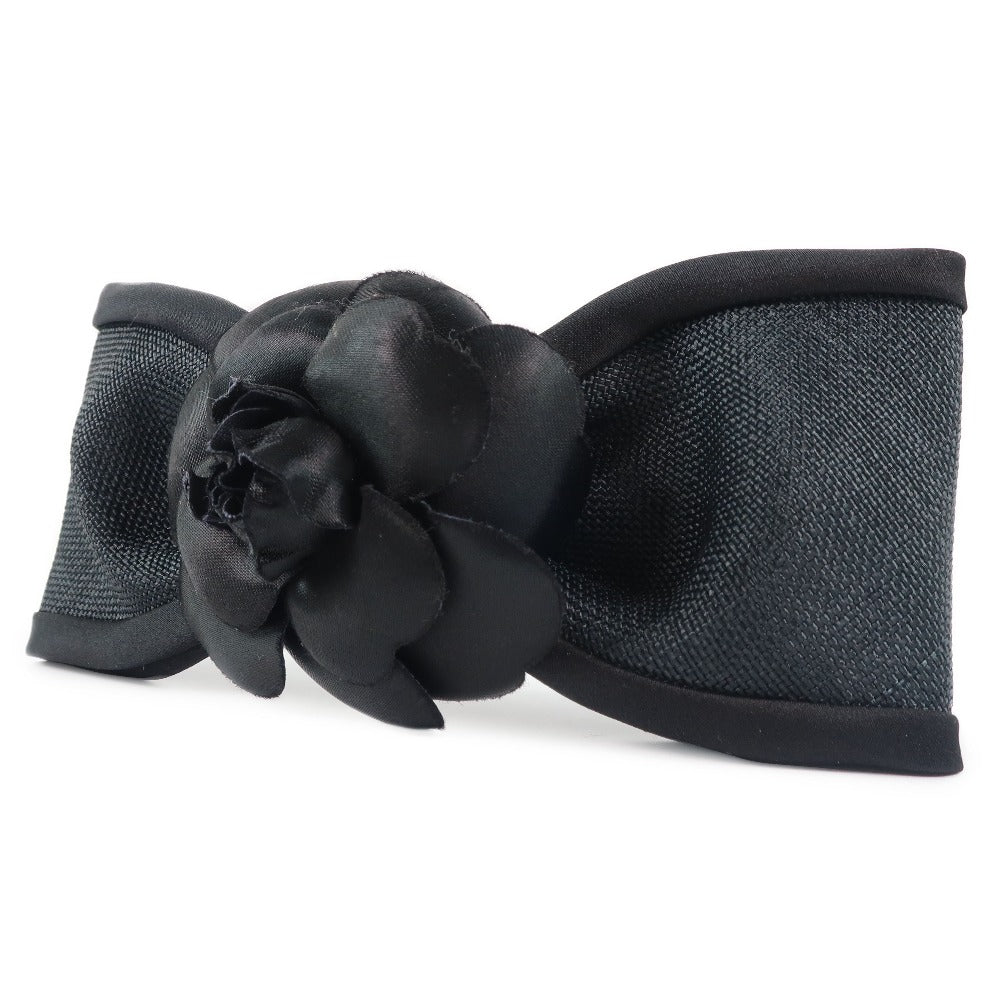CHANEL Valletta Satin black Camelia Ribbon motif Women Used