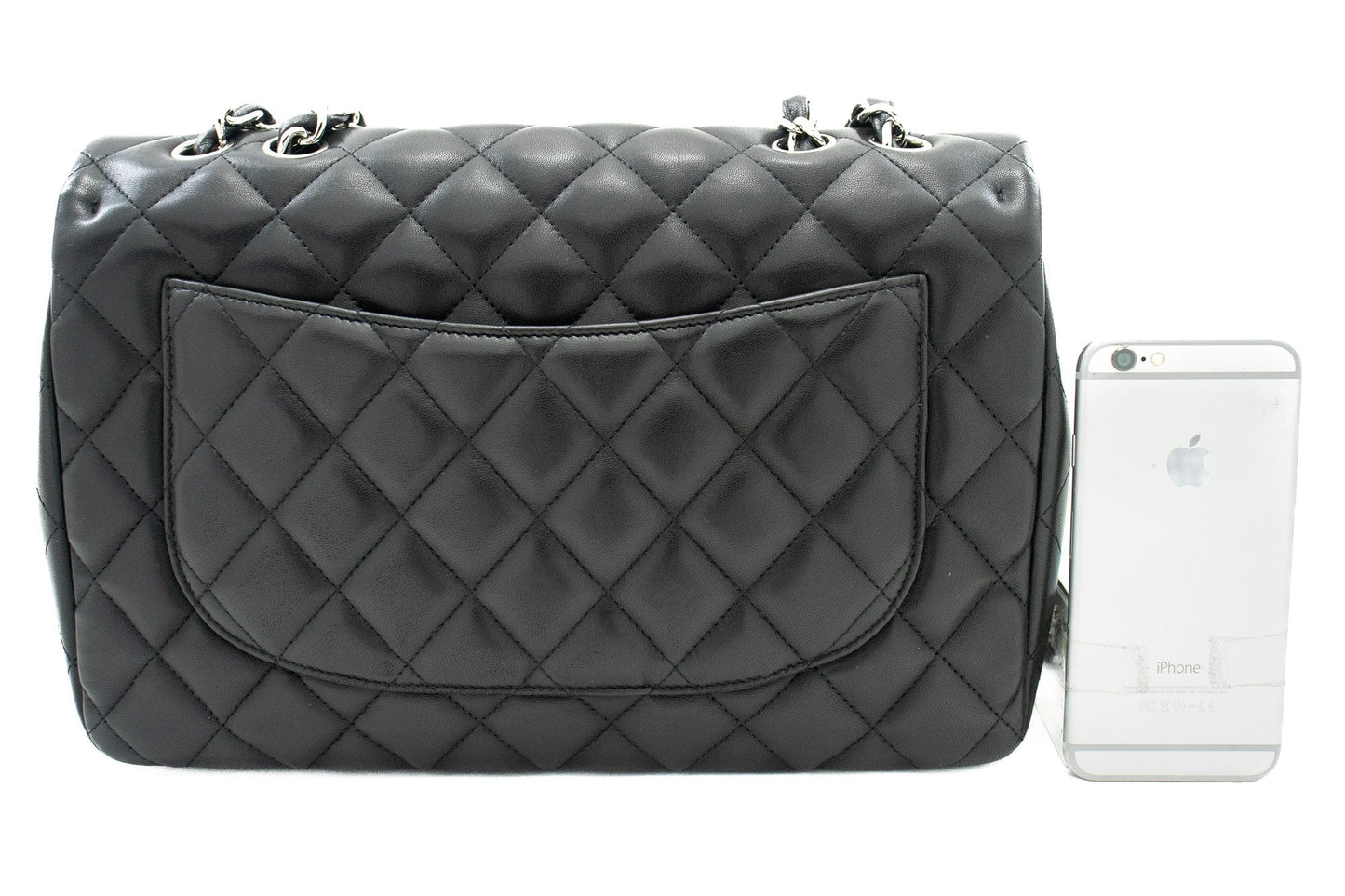 CHANEL Classic Large 11" Chain Shoulder Bag Flap Black Lambskin j42