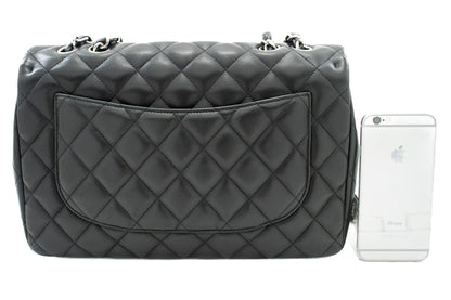 CHANEL Classic Large 11" Chain Shoulder Bag Flap Black Lambskin j42