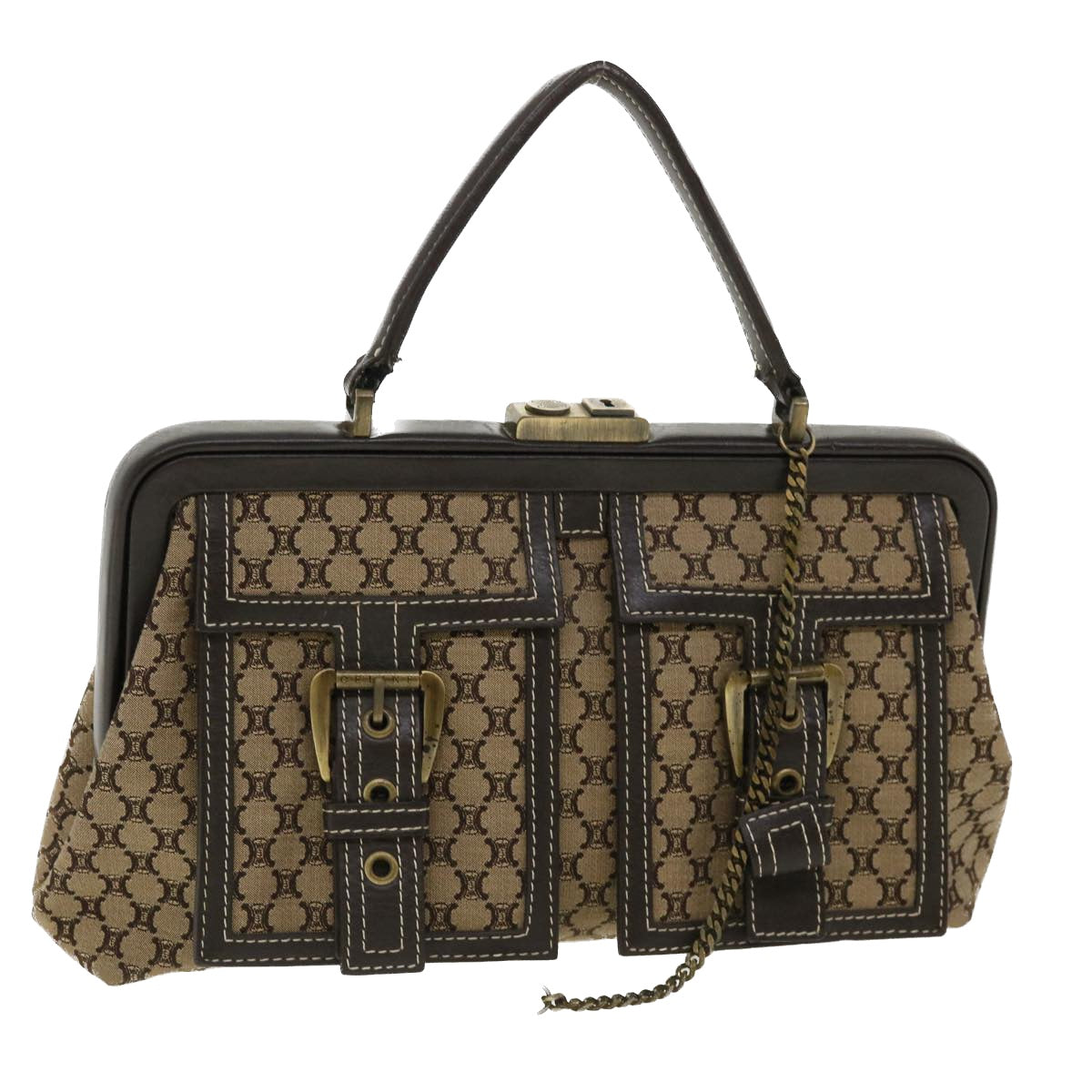 Celine Paris Macadam Canvas Hand Bag Beige  35578