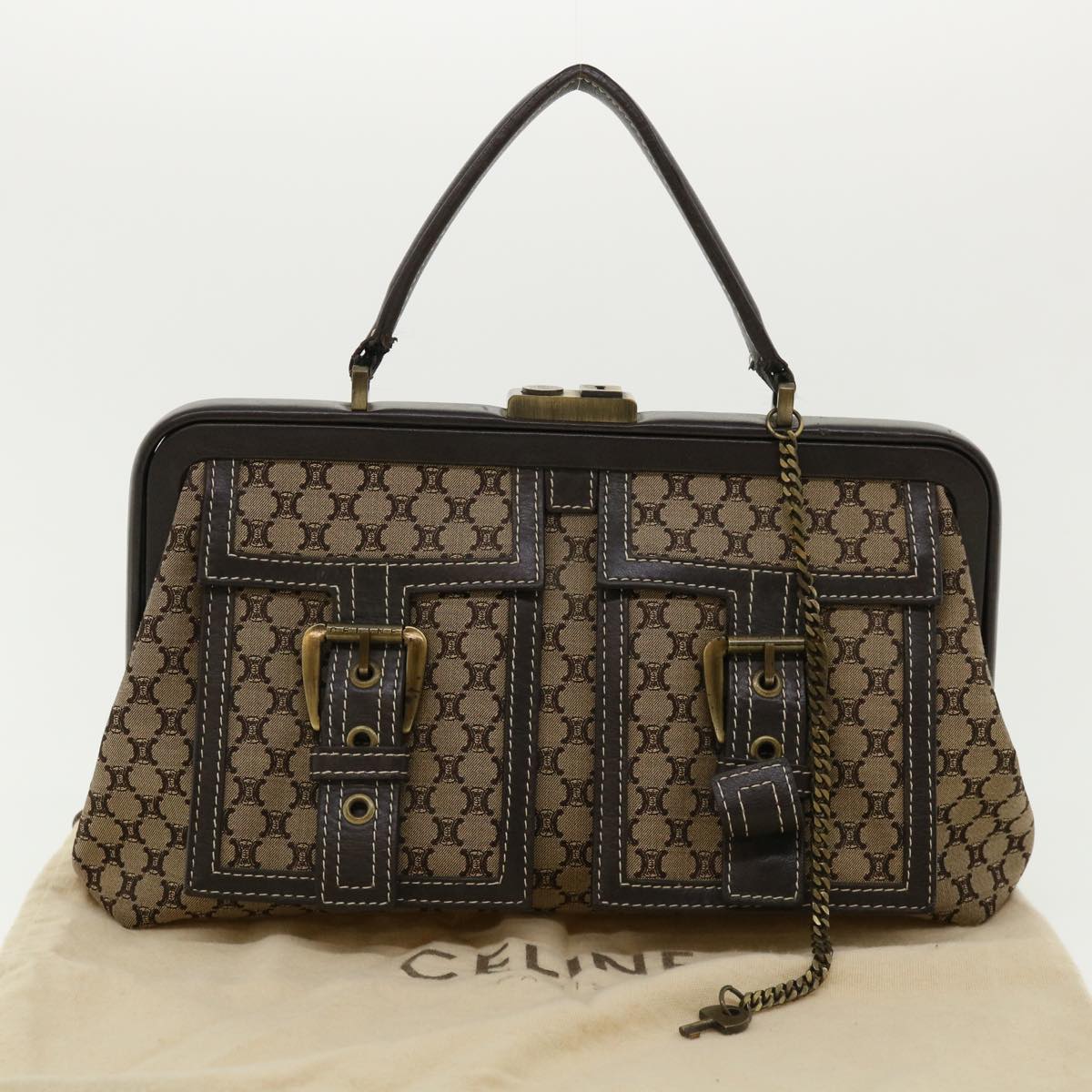 Celine Paris Macadam Canvas Hand Bag Beige  35578