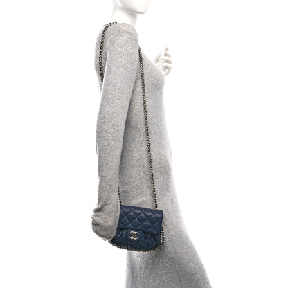 Washed Lambskin Quilted Mini Chain Around Messenger Navy Blue