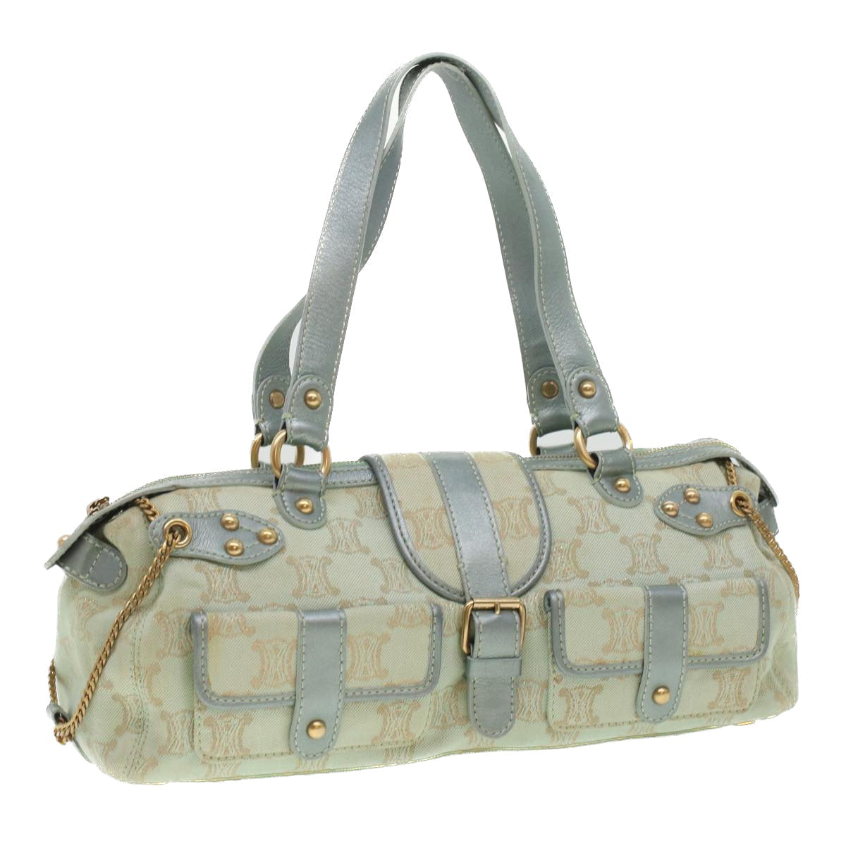 Celine Paris Macadam Canvas Shoulder Bag Light Blue  35668