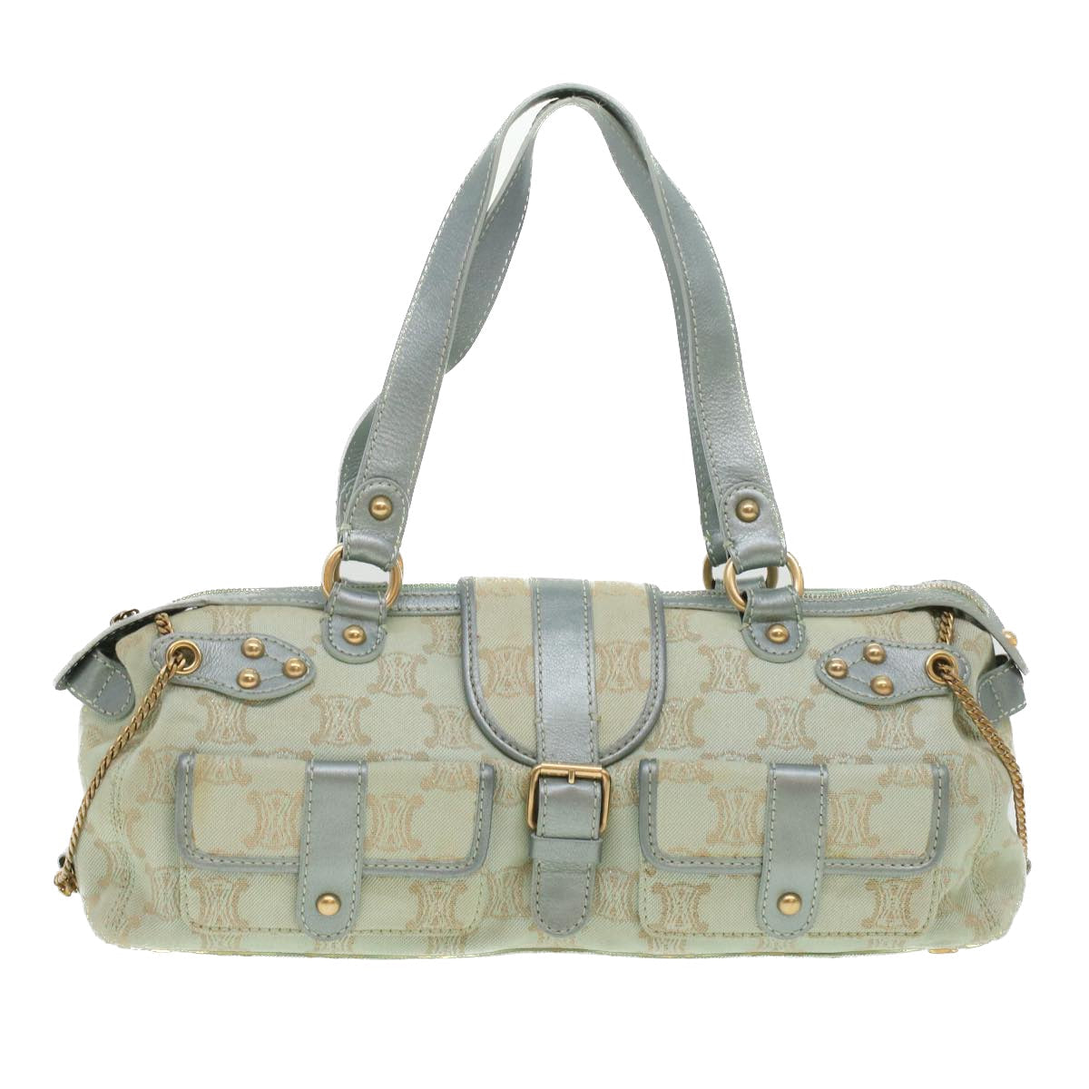 Celine Paris Macadam Canvas Shoulder Bag Light Blue  35668