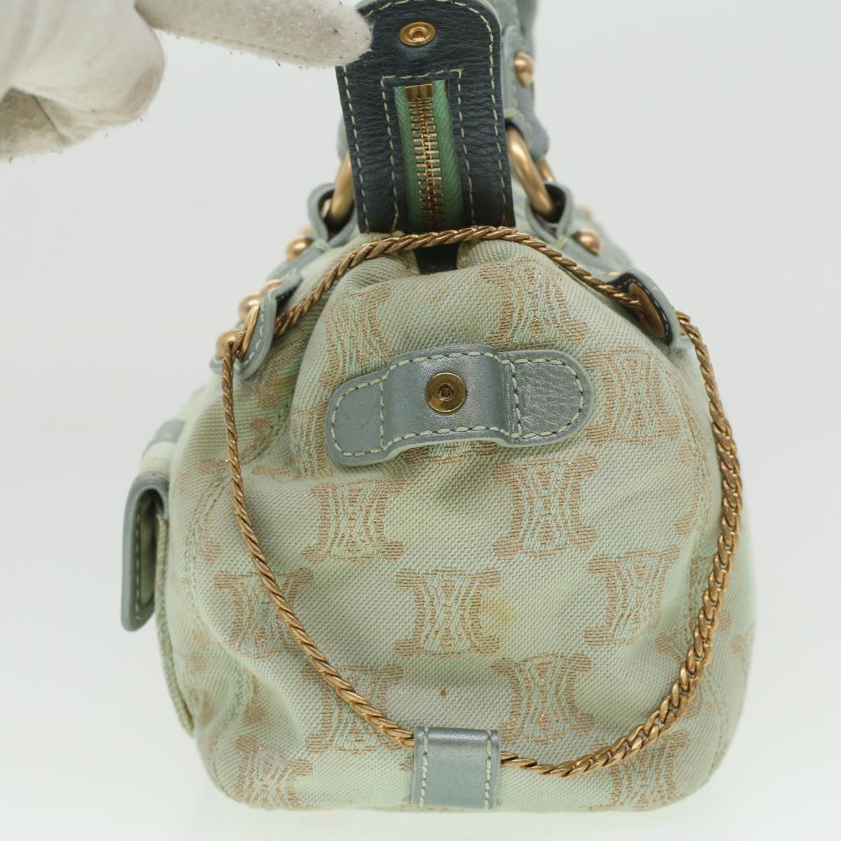 Celine Paris Macadam Canvas Shoulder Bag Light Blue  35668