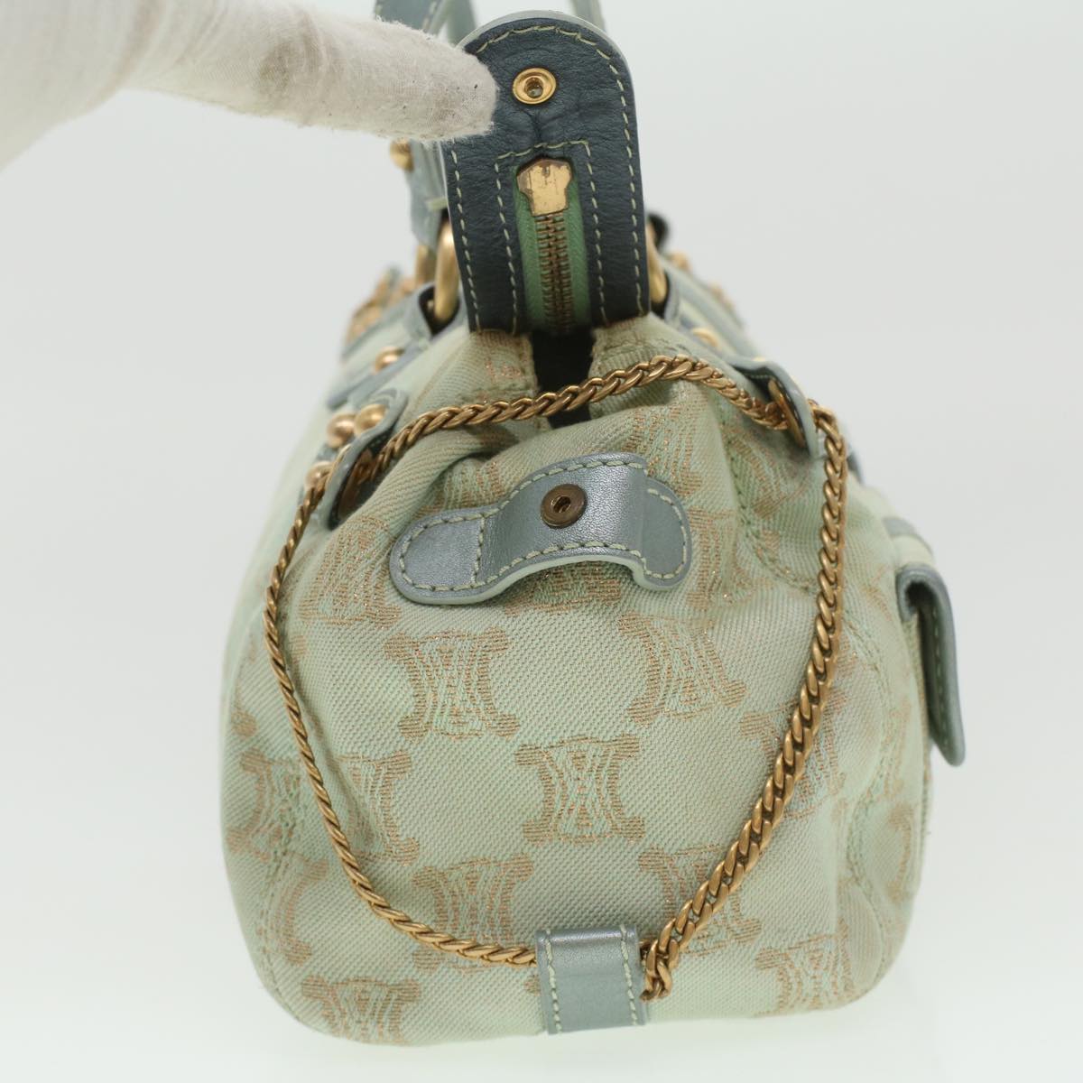 Celine Paris Macadam Canvas Shoulder Bag Light Blue  35668