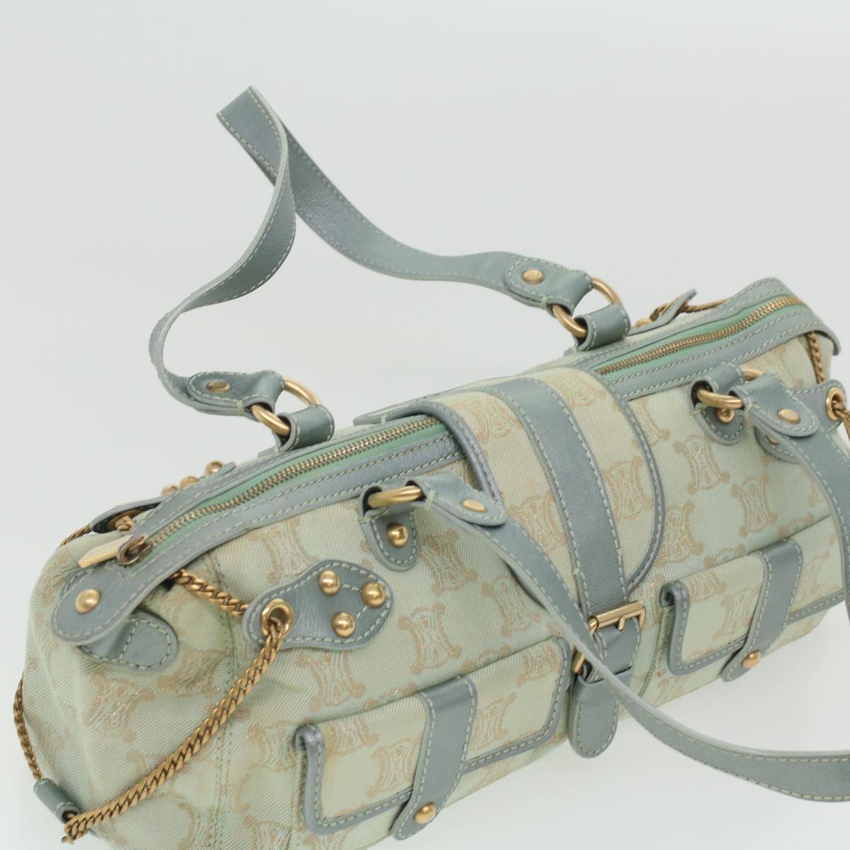 Celine Paris Macadam Canvas Shoulder Bag Light Blue  35668