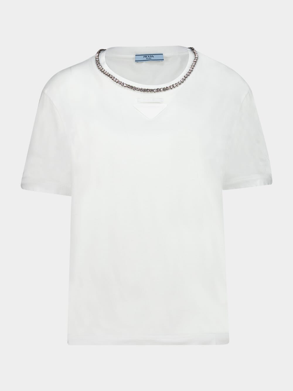 White Embroidered Cotton Jersey T-Shirt