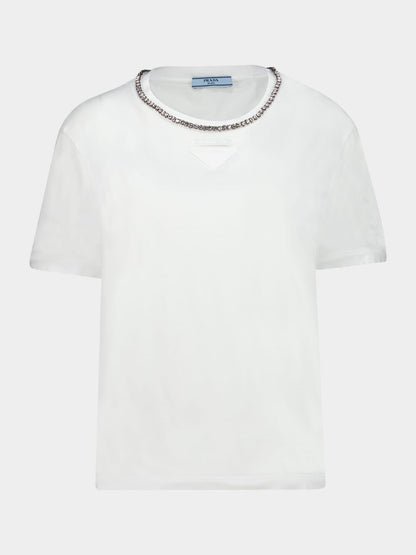 White Embroidered Cotton Jersey T-Shirt