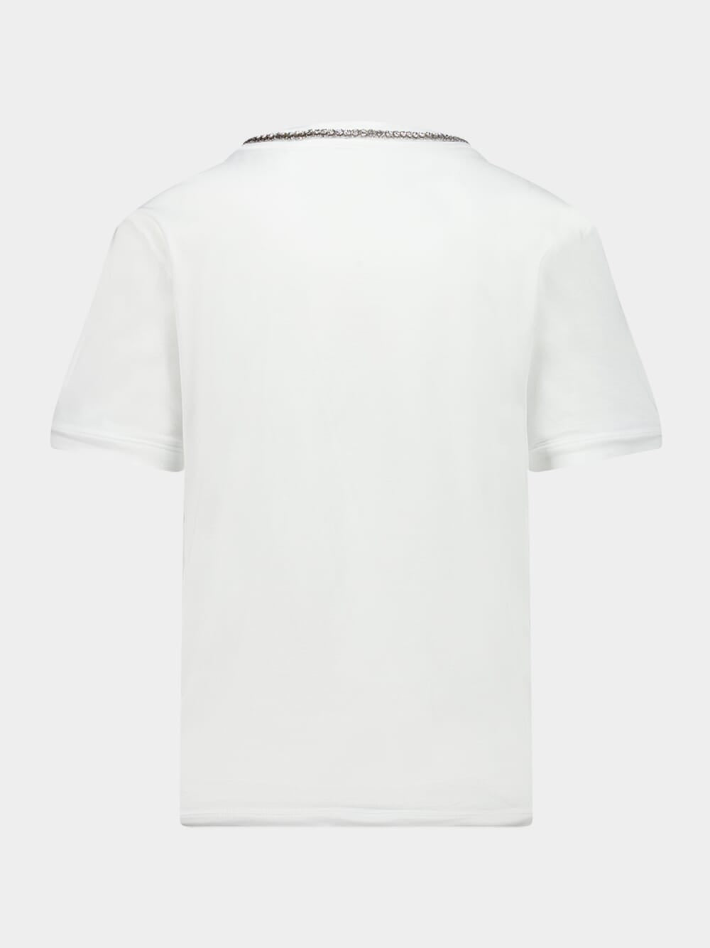 White Embroidered Cotton Jersey T-Shirt