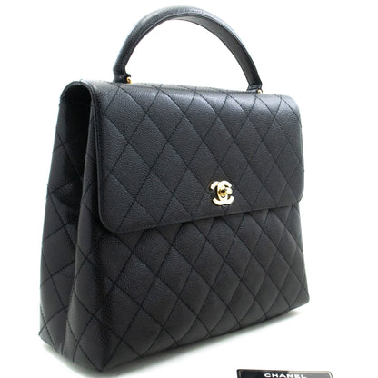 CHANEL Caviar Handbag Top Handle Bag Kelly Black Flap Leather Gold