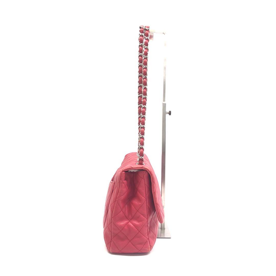 Chanel Classic Flap Jumbo Red Caviar Leather Single Flap Silver Hardware 2008-2009