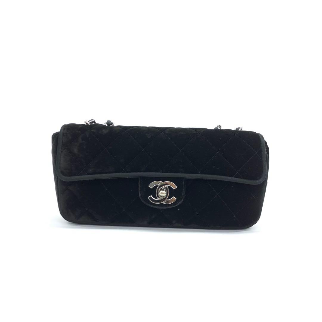 Chanel Baguette Flap Black Velvet Double Strap Silver Hardware 2005-2006