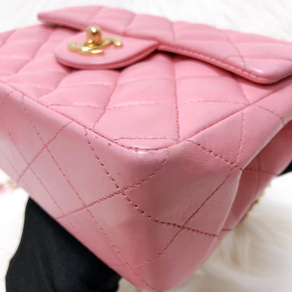 Vintage Mini Square Flap Bag in Pink Quilted Lambskin Leather GHW