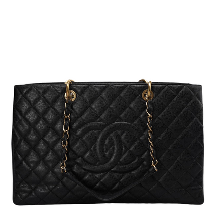 Chanel Large Grand Shopping Tote Black GST Bag in Caviar Leather with Gold Hardware