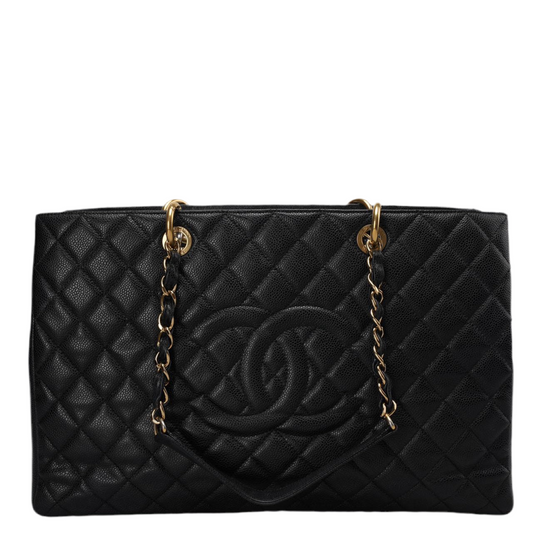 Chanel Large Grand Shopping Tote Black GST Bag in Caviar Leather with Gold Hardware