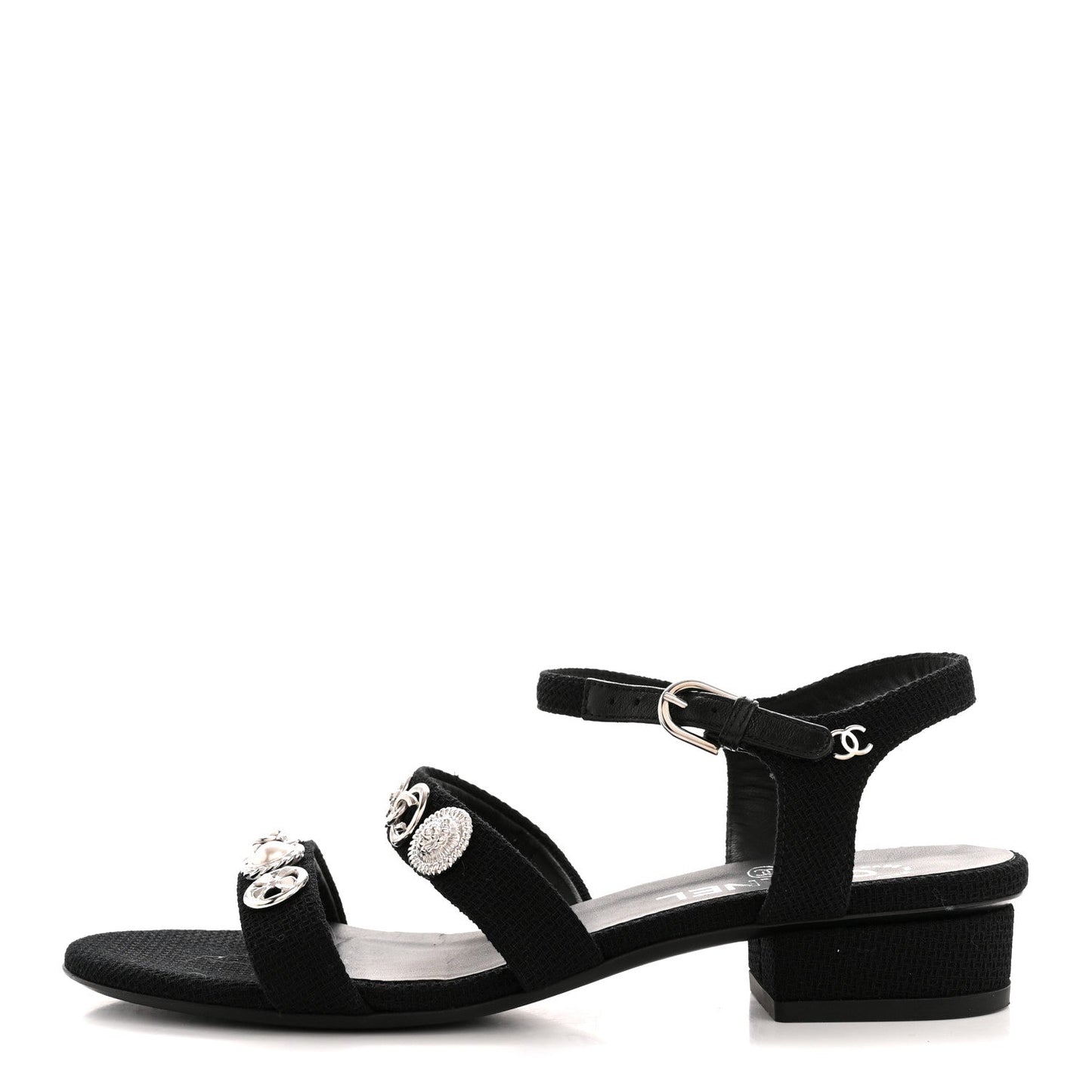 Tweed Medallion Sandals 38 Black